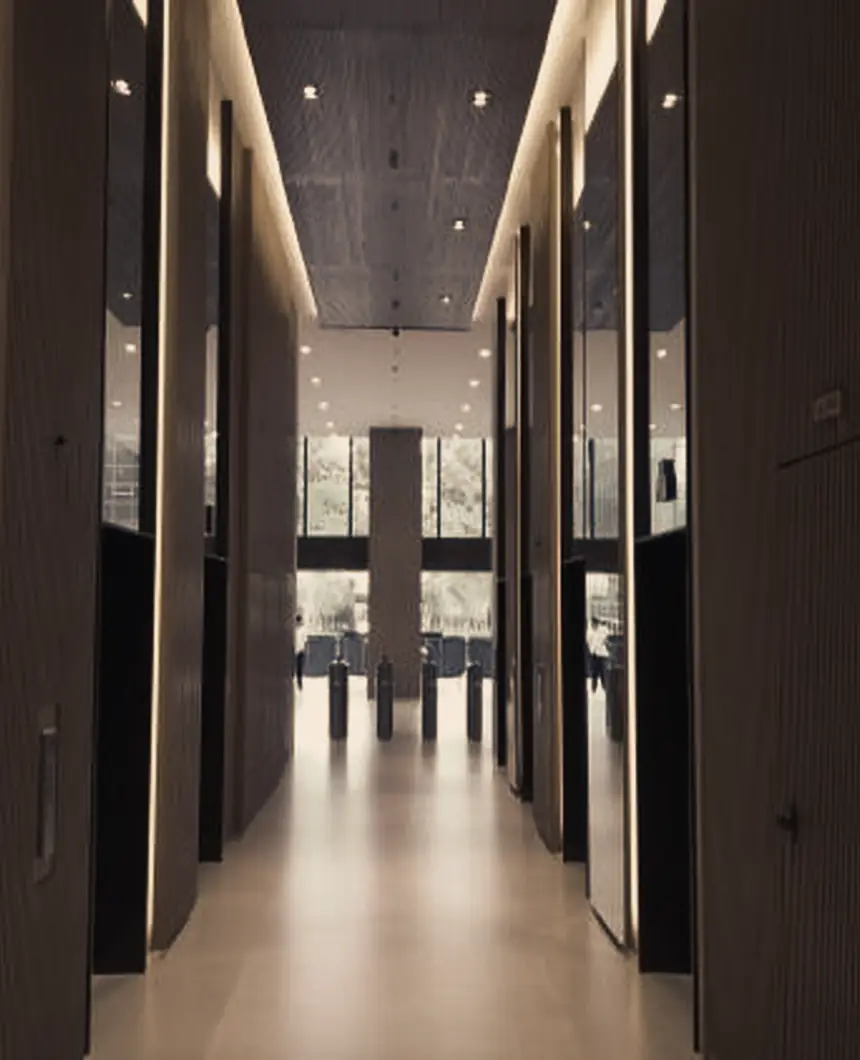 Corredor de acesso aos elevadores do edifício
